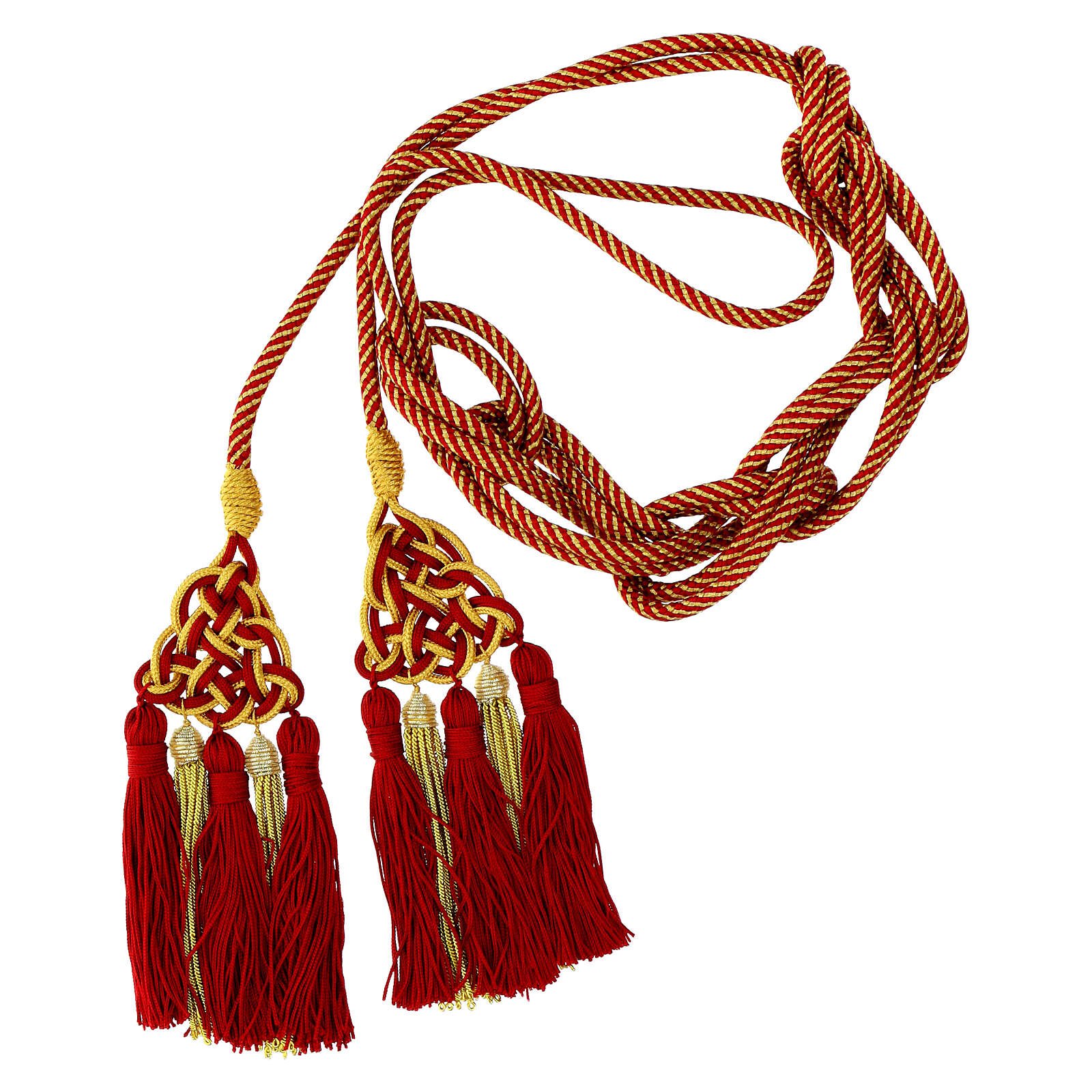 Luxury priest's cincture with 5 golden and all colors ribbon tassels - Image 3