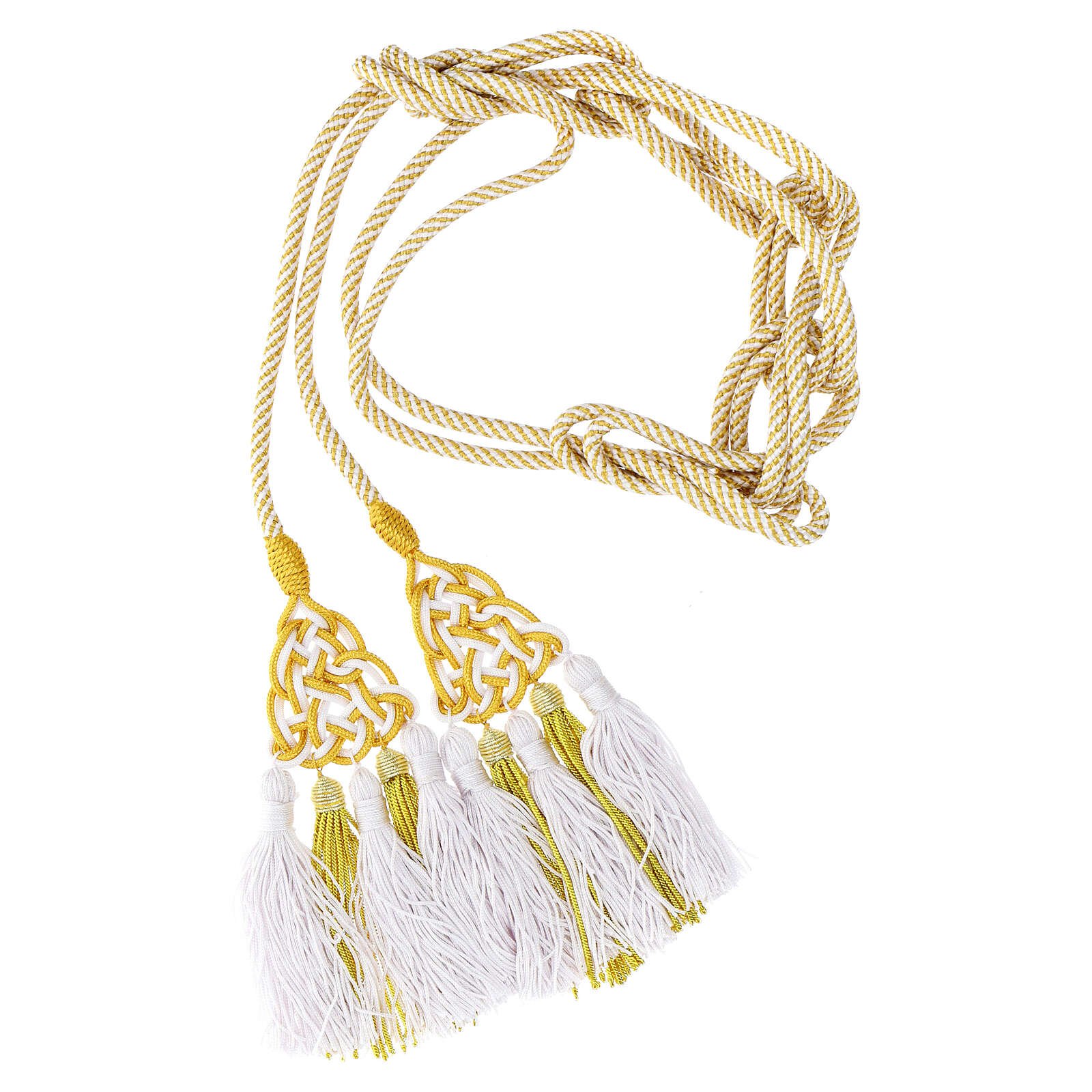 Luxury priest's cincture with 5 golden and all colors ribbon tassels - Image 2