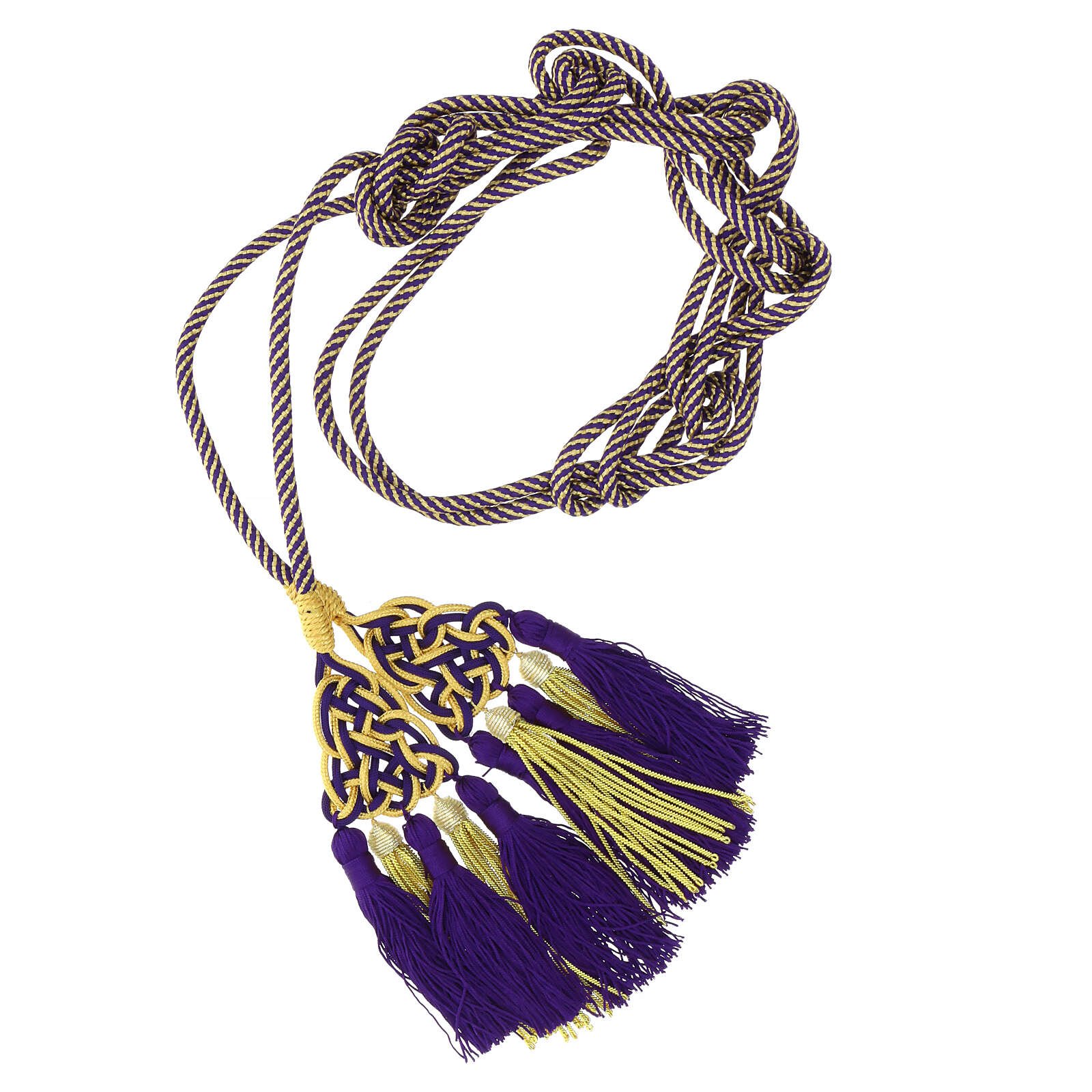 Luxury priest's cincture with 5 golden and all colors ribbon tassels - Image 4