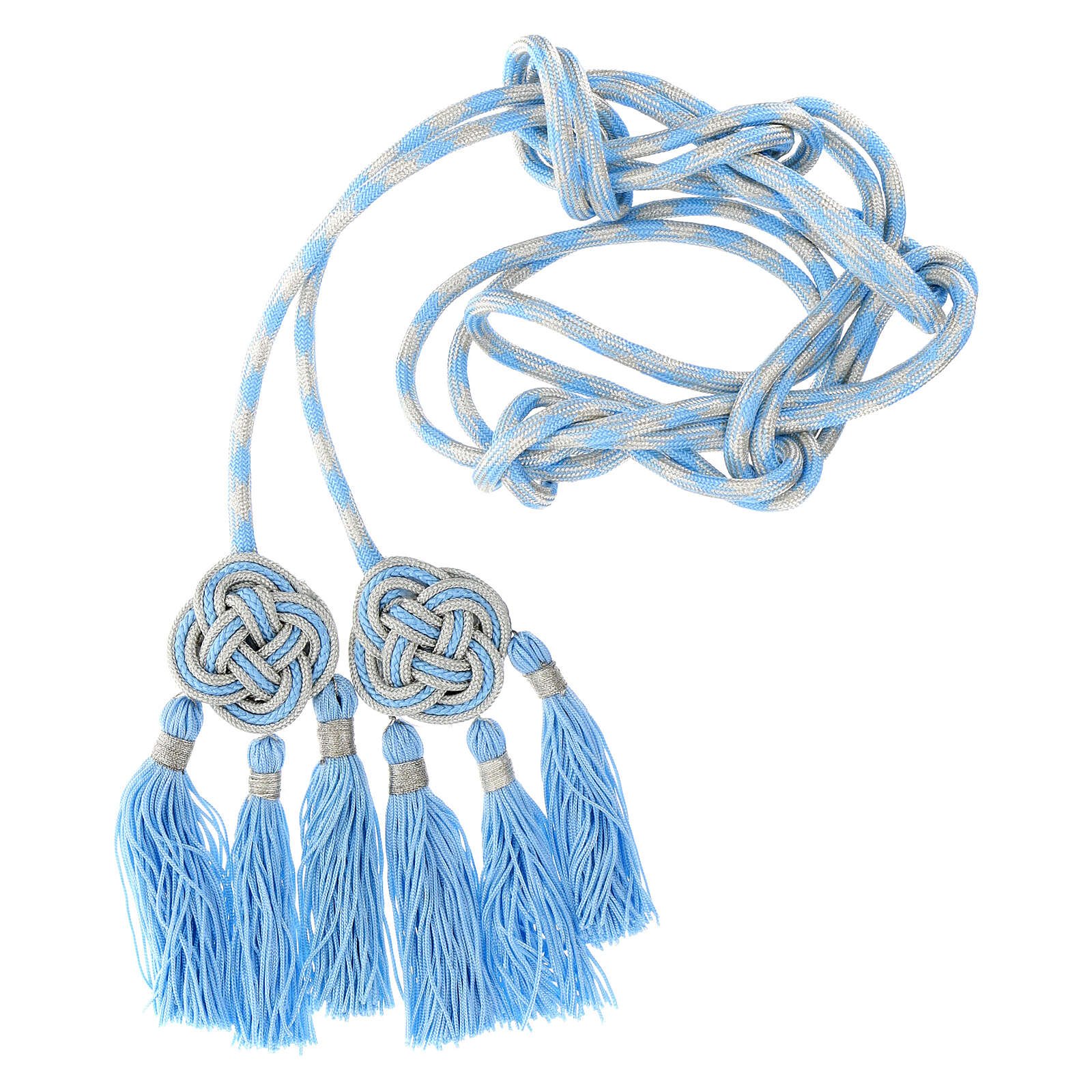 Pries rope cincture with three tripolino bows and light blue gold rosette