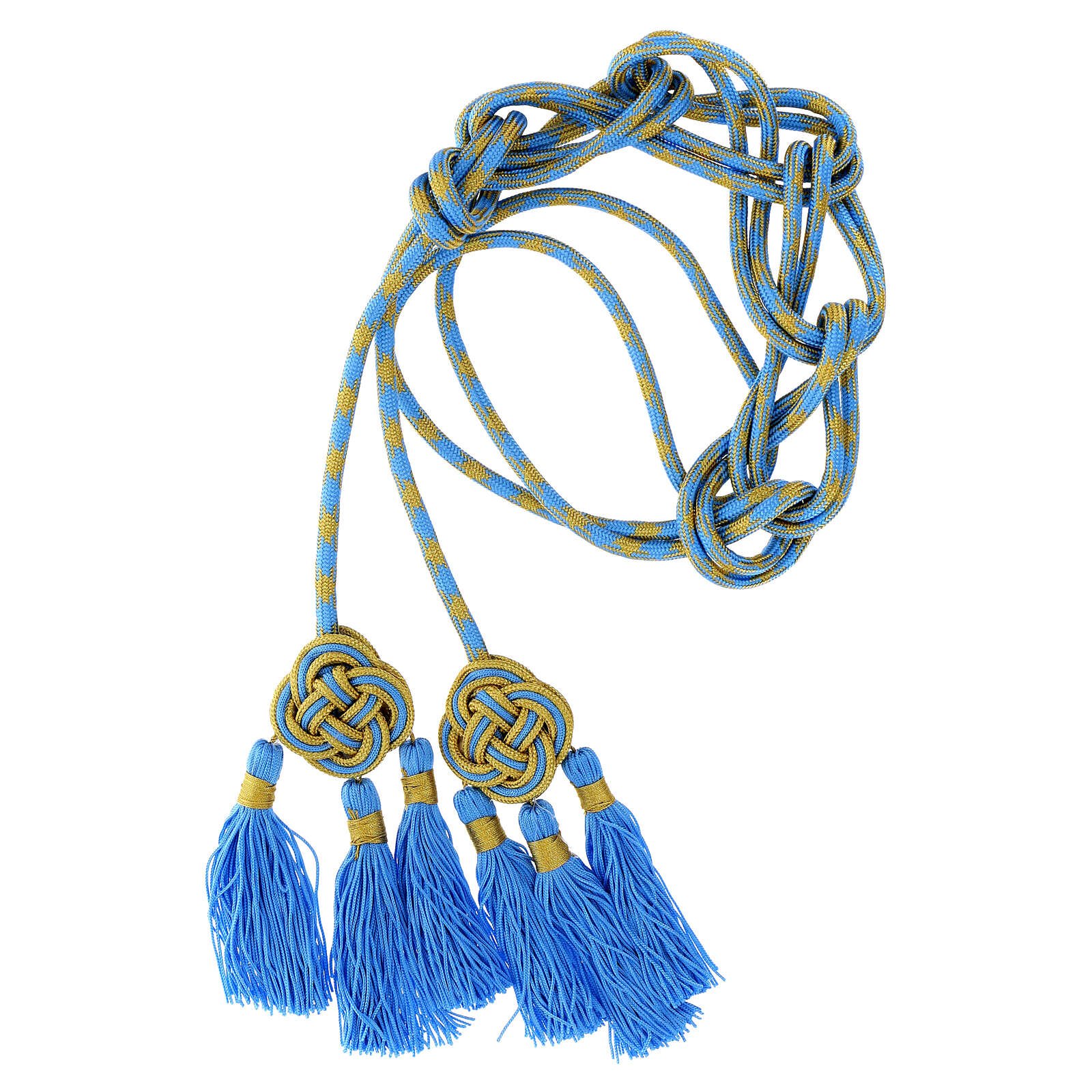 Pries rope cincture with three tripolino bows and light blue gold rosette - Image 6