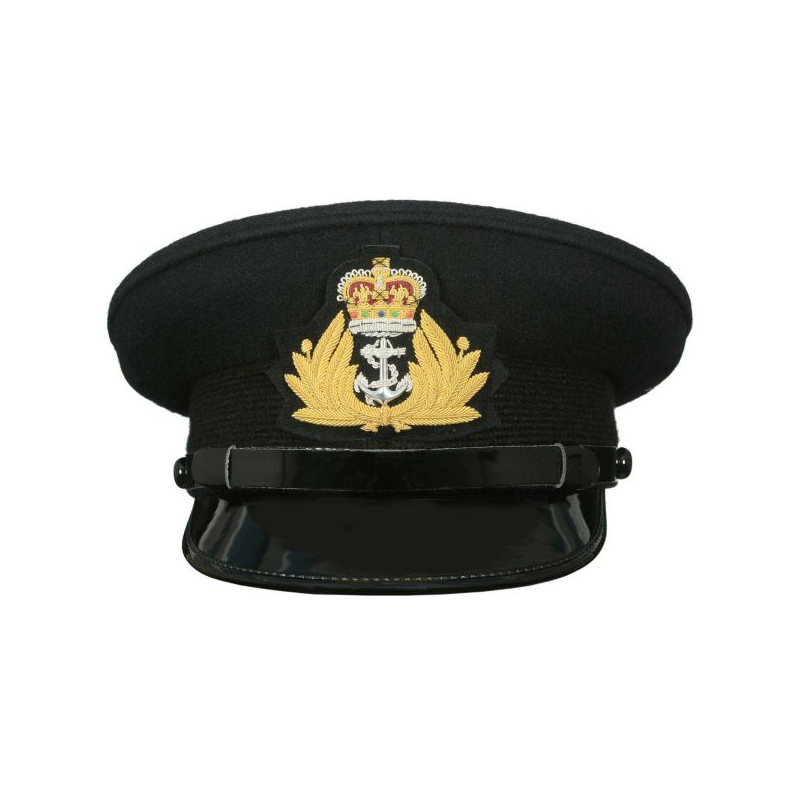 Royal Navy Officer Black Naval Peak Cap Bullion